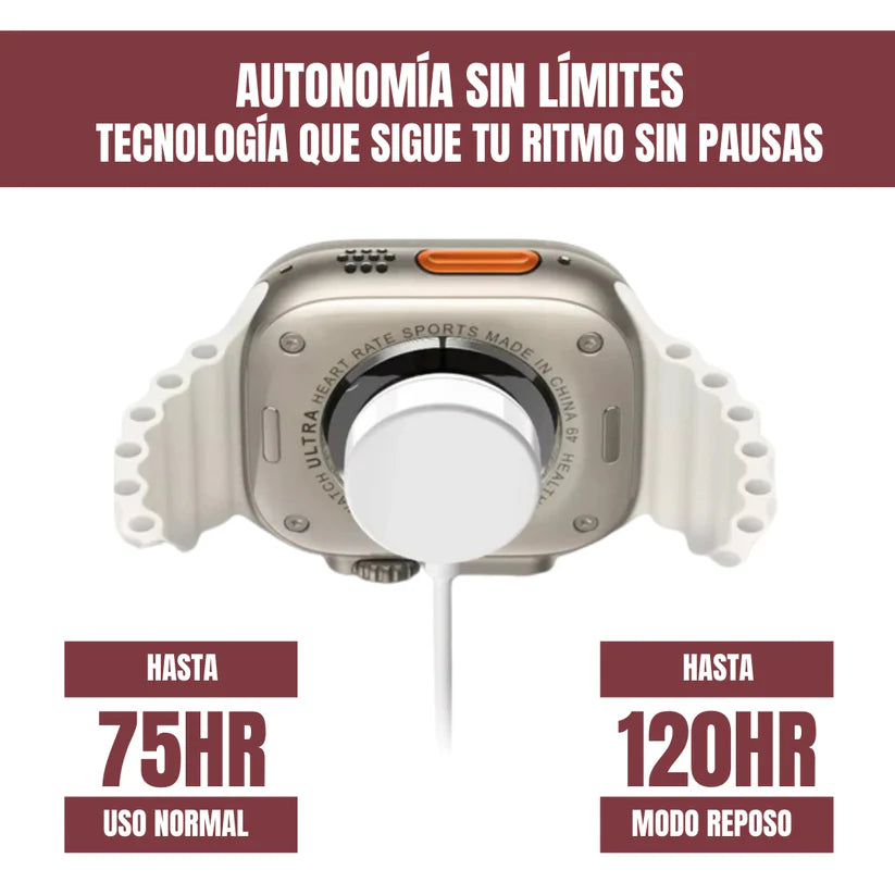 Reloj Inteligente Ultra Pro (+200 Funciones) + 2 correas (blanco+negro)