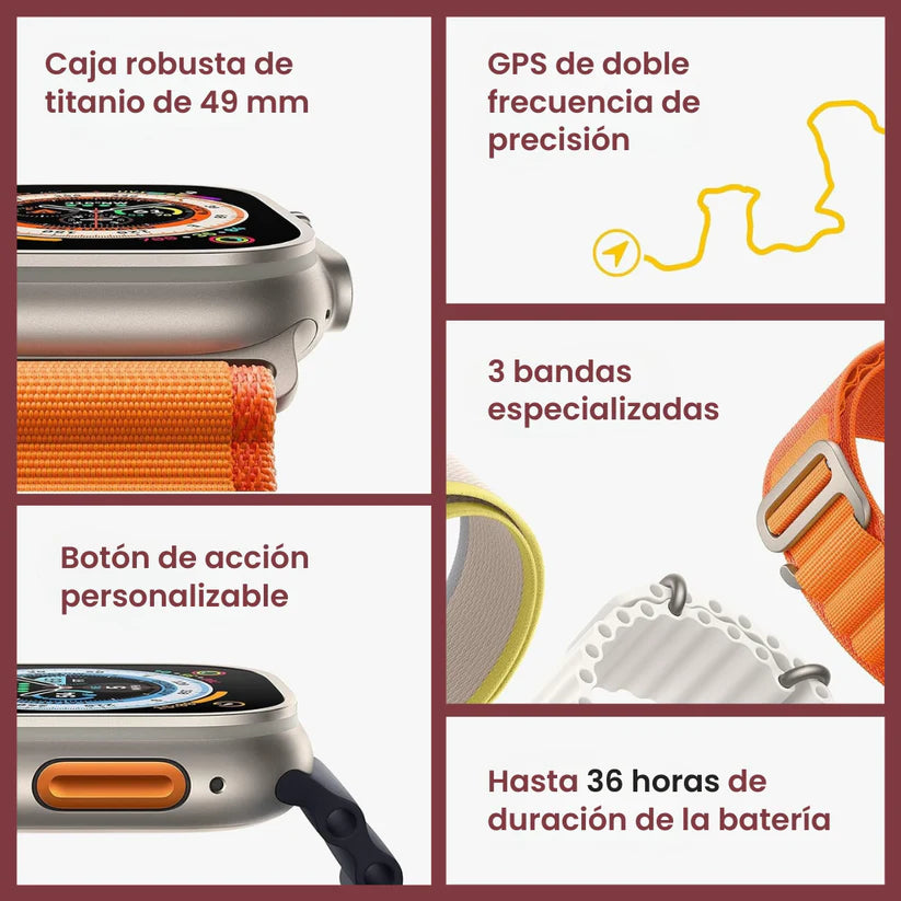 Reloj Inteligente Ultra Pro (+200 Funciones) + 2 correas (blanco+negro)