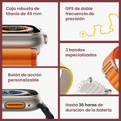 Reloj Inteligente Ultra Pro (+200 Funciones) + 2 correas (blanco+negro)