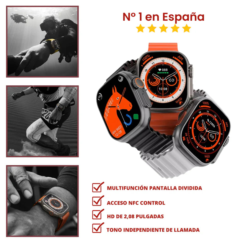 Reloj Inteligente Ultra Pro (+200 Funciones) + 2 correas (blanco+negro)