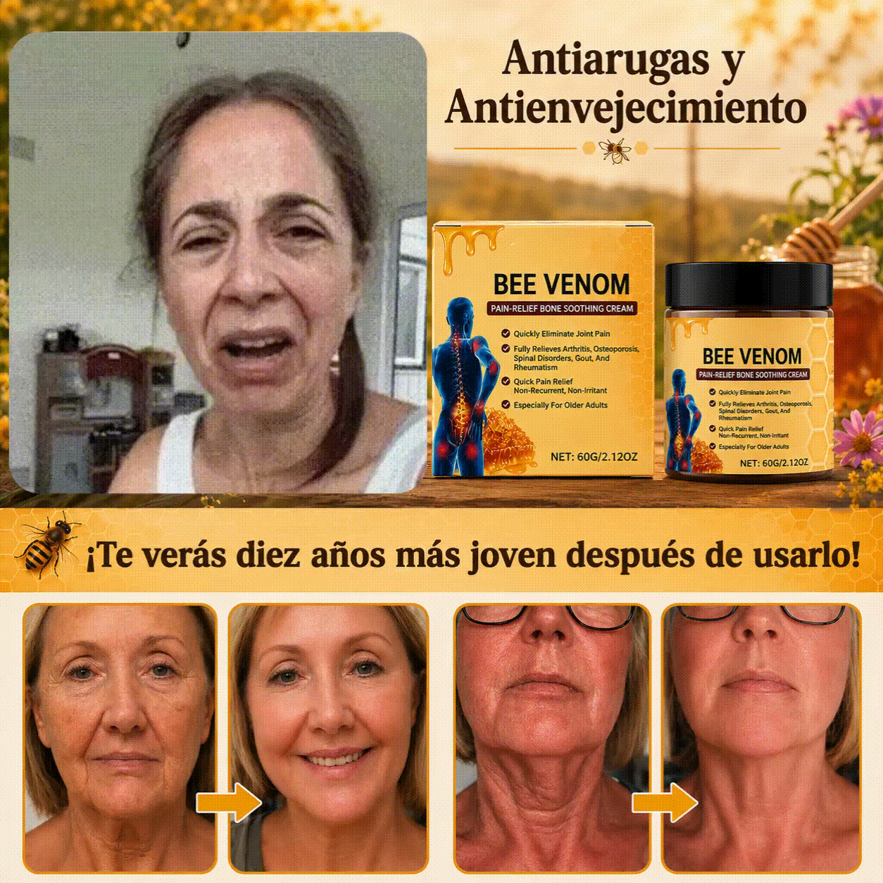 ✨ Crema Reafirmante y Antiarrugas - Crema de Veneno de Abeja